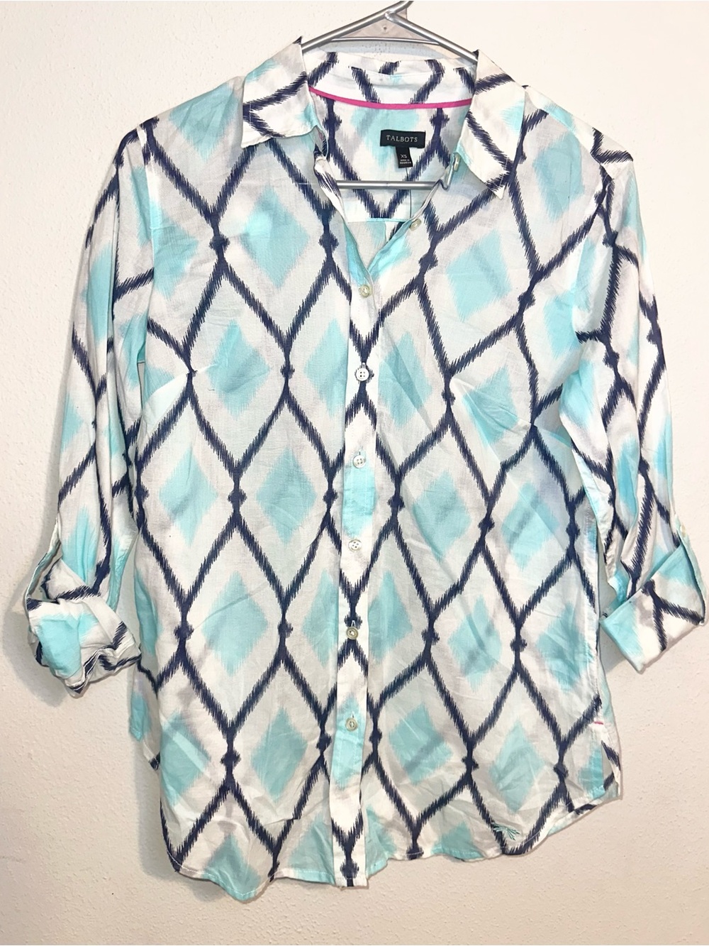 Talbots Blue Pattern Button Down Shirt NWT